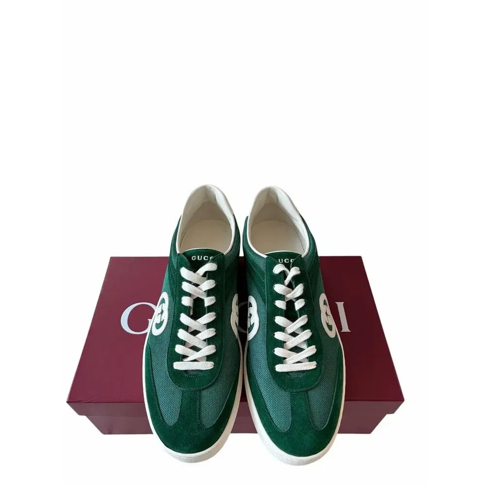 Gucci Mens G74 Interlocking G Sneakers Green Suede Low Top Size 12 US 12.5 New